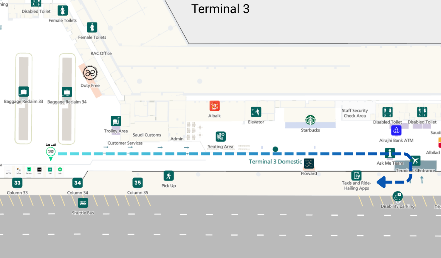 Route to the Taxi pickup point